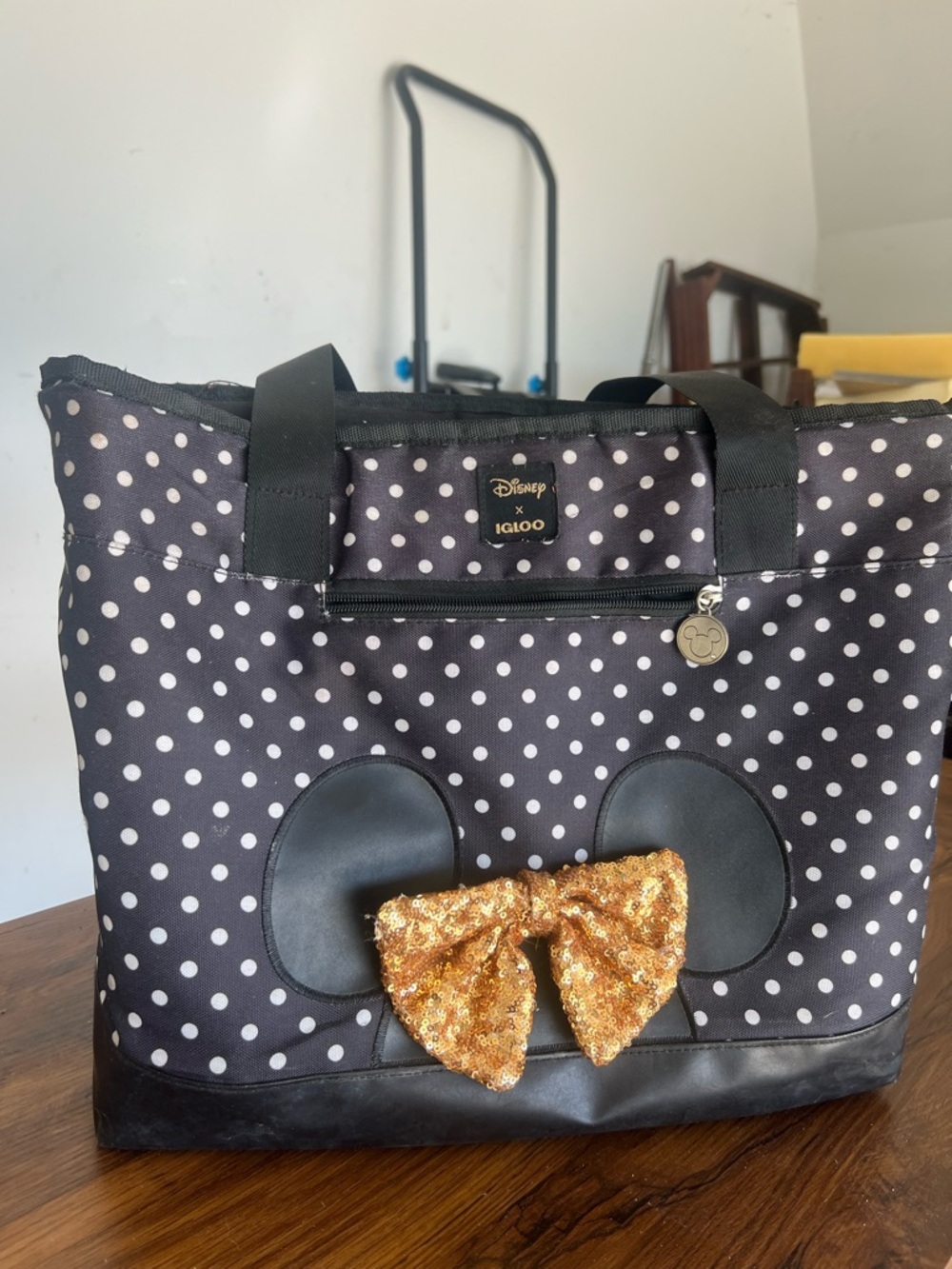 Igloo Disney Black Polka Dot Tote with Gold Sequin Bow
